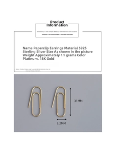 Macro view of S925 sterling silver paperclip earrings showing precise 31mm by 9.2mm dimensions