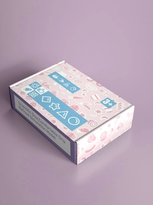 Detail of toy coffee set packaging showing age 3+ label and comfortable grip feature