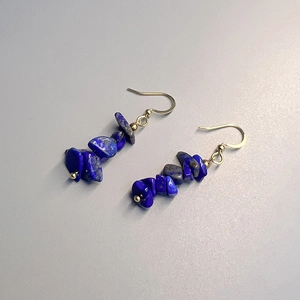 Bohemian handmade lapis lazuli beaded drop earrings with golden hooks and natural blue stones