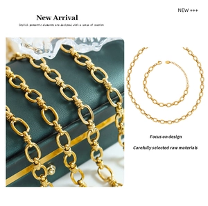 Detail view of 18K gold plated chunky geometric chain necklace and bracelet set