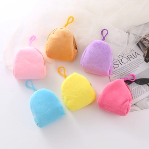 Soft Plush Mini Backpack Coin Purse Keychain Pendant Solid Color Zipper Small Storage Pouch For Daily Use