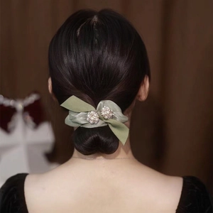 Chouchous Cheveux À Grand Nœud En Satin Avec Grappes De Künstliche Perles D'imitation Et Strass Élégant Style Coréen Pour Femmes