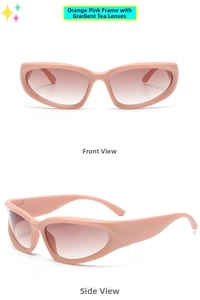 Detail of kids Y2K oval sunglasses in orange pink frame with tea gradient lenses
