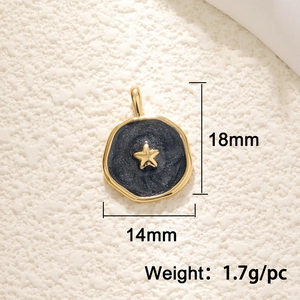 Detailed view of heart pendant with blue enamel star inlay showing 18x14mm dimensions