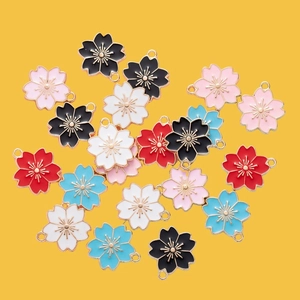 DIY colorful cherry blossom alloy charms with gold edges for jewelry making