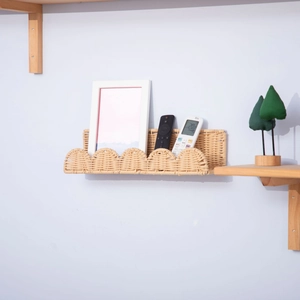 Handwoven fan-shaped rattan wall basket for home decoration and organizing items