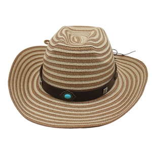 Summer wide brim jazz straw hat with turquoise buckle for outdoor beach travel