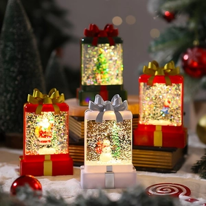 Luminous LED Christmas gift box lamps with Santa and Snowman inside for holiday decor
