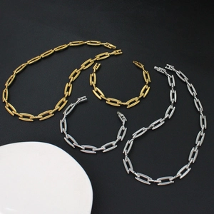 Minimalistisches 18K Gold- und Silber-Edelstahl-Set mit rechteckiger Kette und Armband