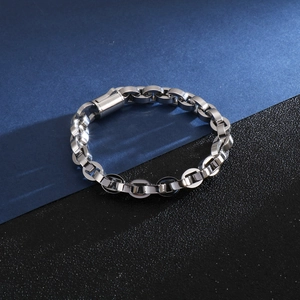 Bracelet chaîne à maillons ovales en acier inoxydable poli pour homme hip hop
