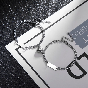 Magnetic matching heart bracelets for couples in polished silver stainless steel