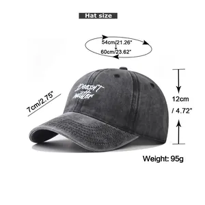Guide des tailles pour casquette en coton délavé avec broderie et dimensions précises