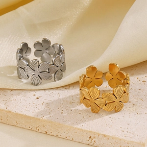 Bagues fleurs vintage en acier inoxydable plaqué or 18 carats or et argent