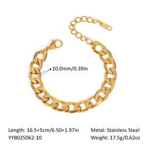 Details der 10mm goldenen Panzerarmband-Kette aus Edelstahl mit Maßangaben im Bild