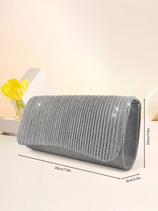 Silver pleated glitter evening clutch bag dimensions: 20cm long, 10cm high, 6cm thick