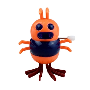 Wind-up insect toy with orange mechanical body and purple accents on white background