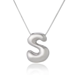 Polished silver-tone hip-hop style 'S' letter pendant necklace with a mirror finish