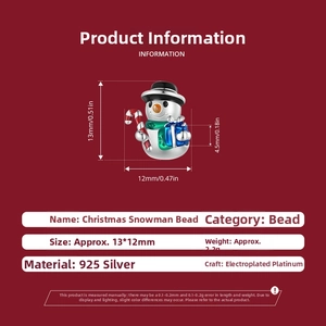 Detailed size specifications of 925 silver Christmas snowman bead with enamel finish