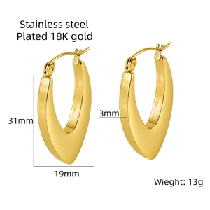Boucles d'oreilles goutte en acier inoxydable doré 18K, 31 mm de hauteur et 19 mm de largeur