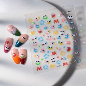 3D jelly nail art stickers Co-072 with cartoon eyes, colorful stars and letter patterns