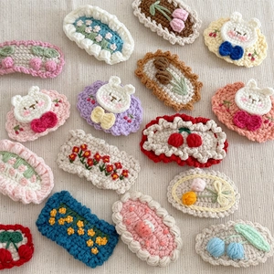 Cute Hand Crocheted Yarn Hair Clips Flower Cherry Bunny Sweet BB Pins For Girls Kids Autumn Winter Pastoral Style
