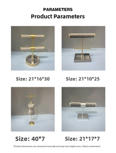 Detailed size parameters of gray velvet jewelry display stands and accessory organizers