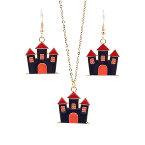 Bijoux Château Hanté Halloween Émail Alliage Collier Et Boucles D'Oreilles Accessoire De Fête Gothique