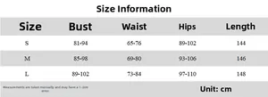Detailed size information chart for French design backless maxi dress in centimeters
