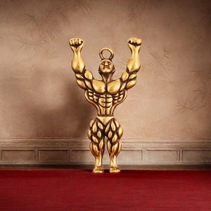 Handcrafted brass muscular man keychain pendant with polished gold finish bodybuilding charm