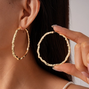 Orecchini A Cerchio Geometrici Trama Lava Martellata Con Perno In Argento Sterling 925 Lega Oro Donne Moda