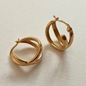 S925 sterling silver knotted double hoop earrings with a polished gold finish for women