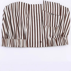 Women's brown and white vertical striped tube top with pocket detail and bottom button