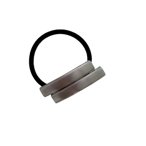 Minimalist silver metal hair tie with high elastic black band and sleek rectangle accent