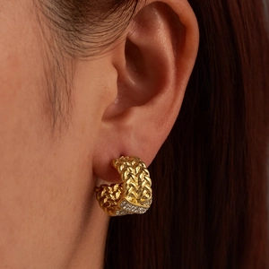 Chic 18k gold plated stainless steel C-shape earrings with zircon braided texture
