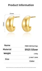 Detailed S925 sterling silver chunky hoop earring specifications and product dimensions