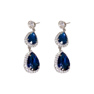 Orecchini a goccia in argento stile palazzo francese con gemme blu e zirconi brillanti
