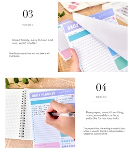 Detail of daily planner notepad showing goals, notes and water intake tracking sections
