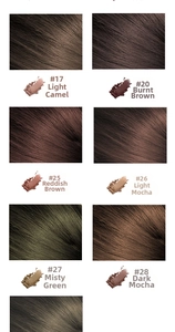 Hairline powder color chart showing shades from light camel to deep mocha brown