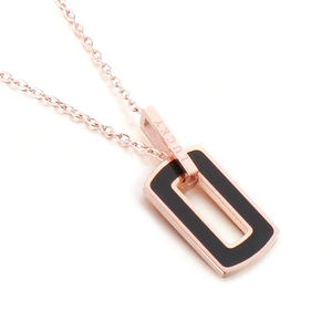Rectangle Pendant Necklace Stainless Steel Black Enamel Lucky Letter Engraved Minimalist Geometric Jewelry For Women