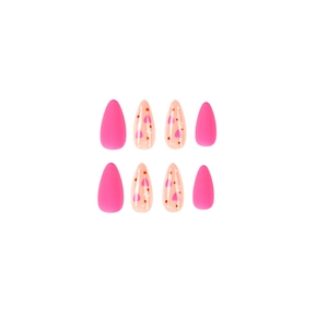 Valentine matte rose red heart press on nails in long almond shape with glitter design