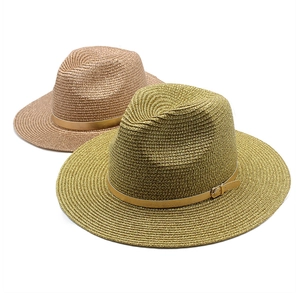 Elegante Cappello Fedora In Paglia Metallizzata Con Fascia In Ecopelle Tesa Larga Protezione Solare Spiaggia Estate Donna