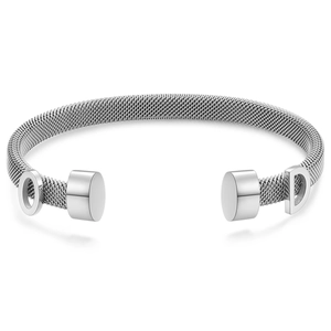 6mm minimalist stainless steel mesh cable wire open bangle with DO letter charms