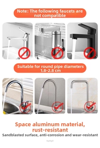 Detail showing rustproof space aluminum material and 1.8-2.8CM diameter faucet compatibility