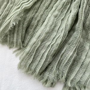 Large green pleated scarf with fringe, solid color double-sided shawl for men and women