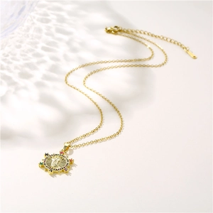 Golden rudder necklace with colorful zircon virgin mary pendant and stainless steel chain