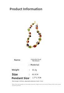 Detailed size specifications for a vintage colorful resin bead necklace with copper accents