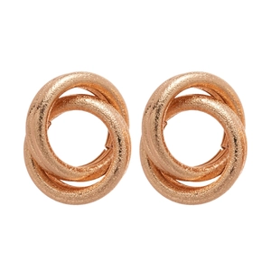 Elegant rose gold twisted knot star earrings with shimmering frosted sand texture finish