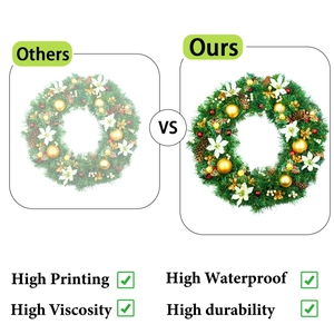 Detail showing high-quality waterproof and durable Christmas wreath stickers comparison