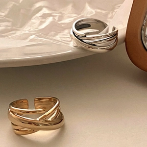Minimalist S925 sterling silver multilayer woven open ring in gold and silver finish