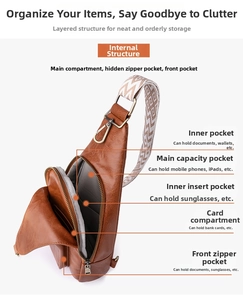 Innenstruktur der braunen Leder-Gürteltasche mit mehreren Fächern für die Organisation